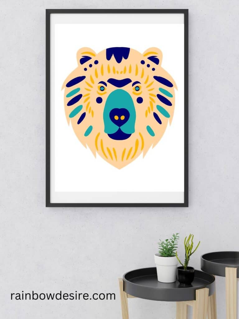 Lion face free nursery animal print for baby or kids room wall art 