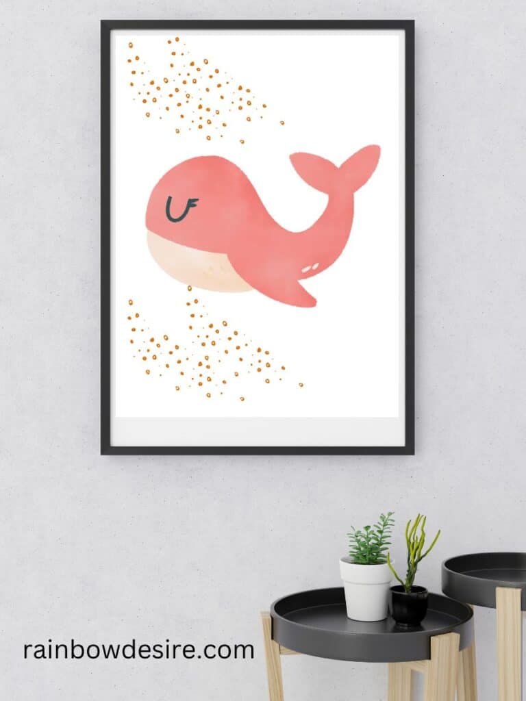 Cute pink dolphin in water free nursery animal print for baby or kids room wall art 