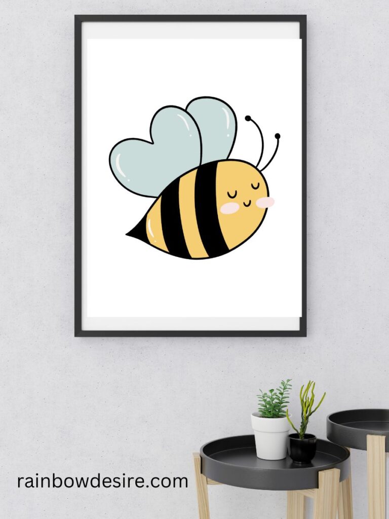 Yellow and black honey bee free nursery animal print for baby or kids room wall art 