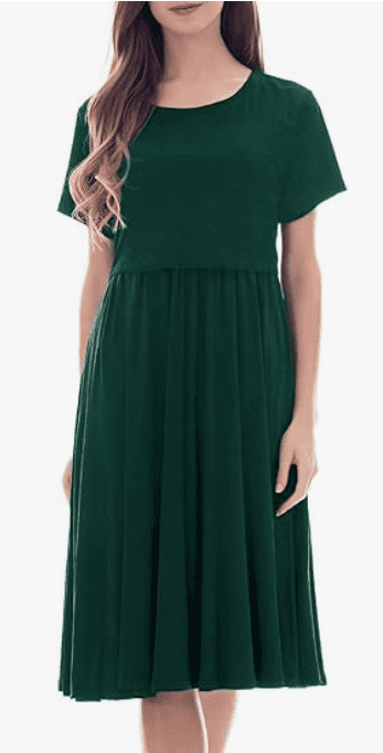 Short midi Green breastfeeding friendly dress for new moms