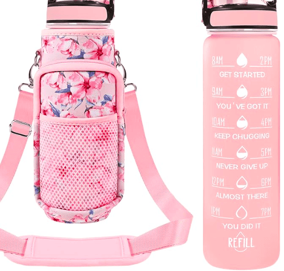 an easy to carry water bottle  with phone carries is perfect gift for an expectant mom to stay hydrated 